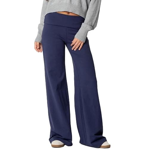 FOMOYUU Lounge Yoga Pants for Women Fold Over Low Waist Wide Leg Sweatpants Flare Leggings Bell Bottoms Y2K Foldover Pants - Image 1