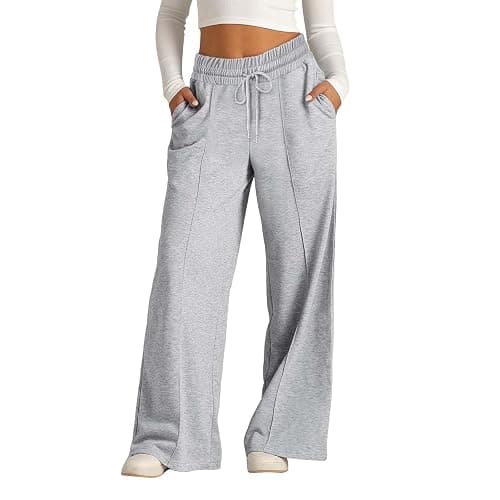 Kids Girls Wide Leg Sweatpants Causal Sweat Pants High Waisted Baggy Jogger Straight Leg Pants with (Grey, 8-9 Years) - Image 1