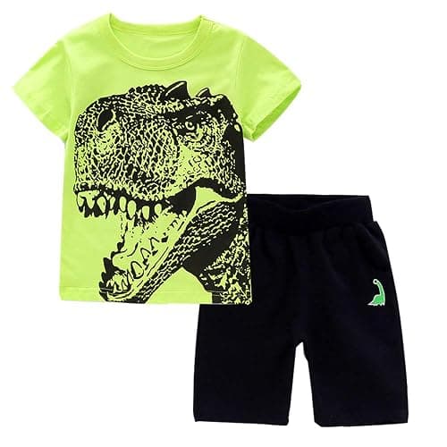 IjnUhb Toddler Boy Clothes Cartoon Cotton Summer Short Sleeve T-Shirt and Shorts Kids Outfit Set 2-7 Year - Image 1