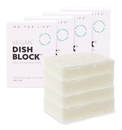 NO TOX LIFE Vegan Dish Block, 6 oz – A Solid Dish Soap for Effective Cleaning of Dishes, Pots and Pans – Ultra-Concentrated Biodegradable Formula – Fragrance and Dye Free – 4 Pack - Image 1