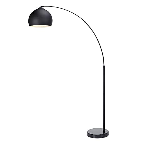 Teamson Home Standing Floor Lamp for Living Room, Arquer 170cm Tall Lamp, Bedroom Lighting, Living Room Accessories with Faux Black Marble Base and Black Bell Shade - Image 1