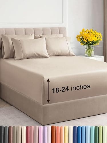 Extra Deep King Sheet Set - 6 Piece Breathable & Cooling Sheets - Hotel Luxury Bed Sheets Set - Easy & Secure Fit - Soft, Wrinkle Free & Comfy Sheets Set - Wheat Sheet Set w/Extra Deep Pockets - Image 1