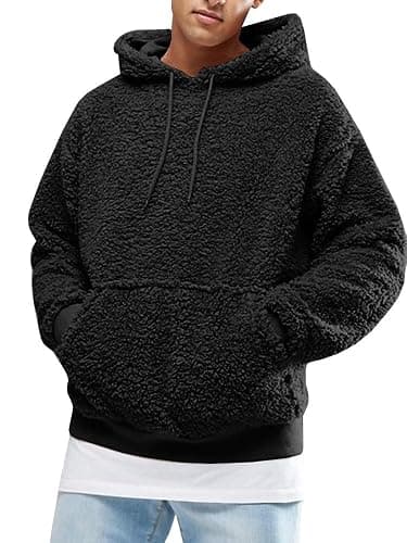 Runcati Mens Hoodie Fluffy Sherpa Hooded Jumper Fuzzy Plush Sweatshirt Teddy Fleece Kangaroo Pocket Winter Outwear - Image 1