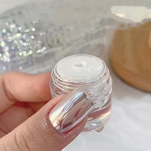 GZMAYUEN Super Glossy Mirror Effect White Pearl Chrome Nail Powder, Magic White Moonlight Effect Iridescent Pigment Powder for Nails - Image 1