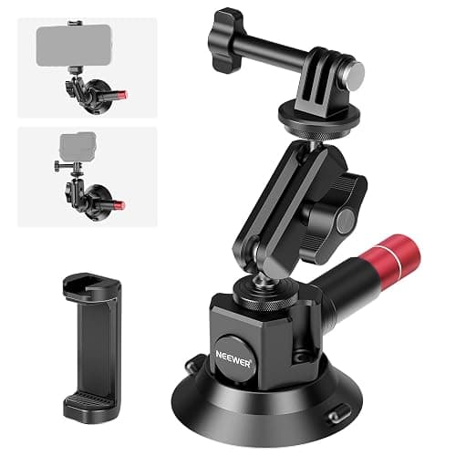 Neewer 3" Suction Cup Camera Mount Bracket with Ball Head Magic Arm, 1/4" ARRI Holes, Quick Release Car Mount with Phone Holder & Action Cam Adapter Compatible with iPhone DJI Insta360, CA104 - Image 1