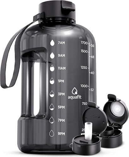 AQUAFIT 64 oz Water Bottle with Time Marker - Straw & Chug Lid - BPA Free Half Gallon Gym Water Bottle with Handle - Big Gallon Jug (Gray, 64 Ounces) - Image 1