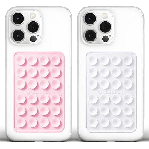 Anteel Medium-Sized Silicone Suction Phone Case Adhesive Mount, Enhanced Suction Power and Upgraded Thickened Sticky Phone Grip, Durable, Hands-Free Sticky Phone Holder, 2.28"x3.46" (LPK&WHT) - Image 1