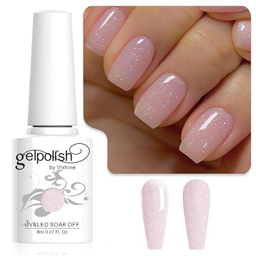 Vishine Vernis Gel Semi-Permanent Transparent pailletée Rose Nu, Jelly Milky Glitter Vernis à Ongles Soak-Off UV LED Nude Pour Studio de Manucure DIY Home 8ml - Image 1