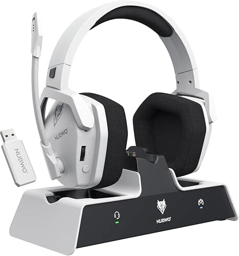 NUBWO G06 Pro Wireless Gaming Headset with Charging Station for Headset & PS5 Controller, 17ms Low Latency, 120H Battery Life, Dynamic 50mm Drivers-White (Only Compatible with PS5) - Image 1