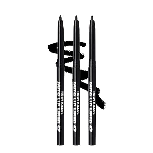 Ruby Kisses Auto Lip Liner Pencil (Black 3 Pack), Long Lasting & Non-Fading, Smooth Application, Non-Feathering with Rich Pigmented Color, No Sharpener Needed, Ideal for Full Lips Look - Image 1