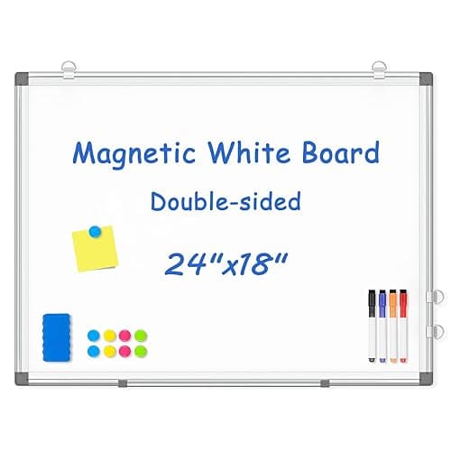 WALGLASS Double-Sided White Board, 24" x 18" Dry Erase Board Magnetic Whiteboard for Wall, Hanging Mounted Whiteboard Silver Aluminium Frame for Home, School, Office, Kitchen - Image 1