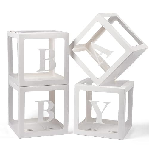 Voircoloria Baby Boxes with Letters, 4 Transparent Balloon for Gender Reveal Birthday Wedding Baby Shower Decorations (White) - White - Image 1