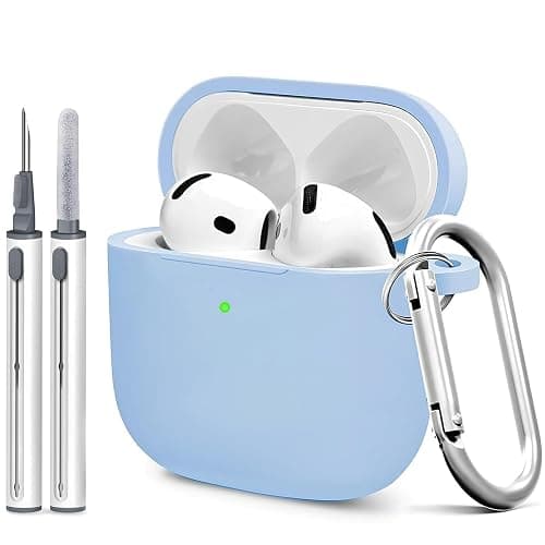 Woyinger for Airpods 4th Case Cover, Come with Cleaner Kit,Soft Skin Silicone Case Cover with Keychain, Full Protective Case for Men and Women, Compatible with AirPods 4th Generation Case,Sky Blue - Image 1