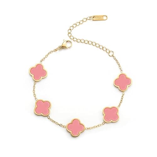 AIPPK 18K Gold Plated Clover Lucky Bracelet for Women White/Black/Red/Green Flower Four Leaf Link Bracelets Trendy Jewelry Gifts for Women - Image 1