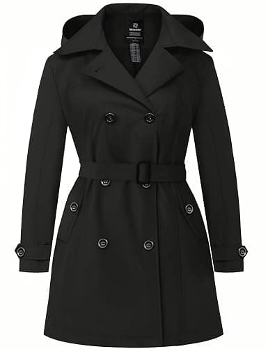 wantdo Women's Plus Size Trench Coat Double-Breasted Waterproof Lapel Overcoat Stylish Pea Coat with Detachable Hood - Image 1
