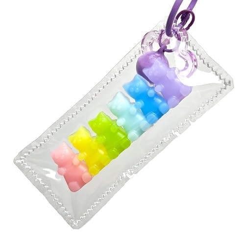 Handmade Rainbow Gummy Bear Taba Squishy Bag Charm - Cute Mini Silicone Fidget Sensory Toy, Soft Sticky and Slow Rebound Stress Relief Squeeze Toy for Relaxation Gift (Gummy Bear) - Image 1