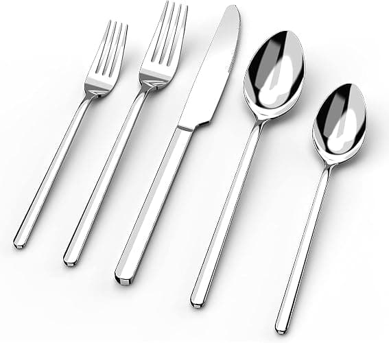 KINGSTONE Silverware Set for 12, 60 Piece 18/10 Stainless Steel Flatware Utensils Cutlery Set, Mirror Polished, Dishwasher Safe, Knife Fork Spoon for Home Restaurant Wedding Housewarming - Image 1