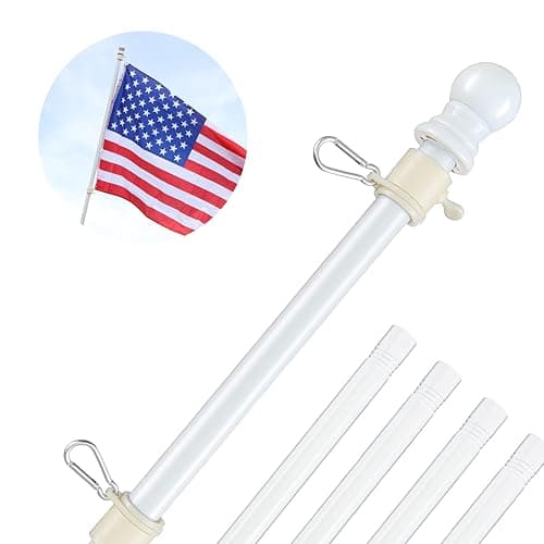 White Flag Poles for Outside House - 5ft Tangle Free Flag Pole for House,Heavy Duty Metal Flagpole Hardware for 3x5 American Flags,Outdoor Flagpoles Mount for Porch,Car,Truck,Boat (without Bracket) - Image 1