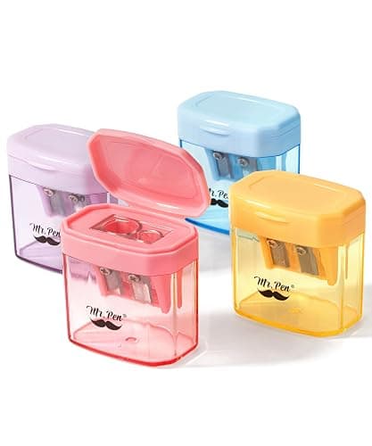 Mr. Pen- Pencil Sharpeners Manual, 4 Pack, Dual Hole, Colorful Handheld Pencil Sharpener, Compatible with Standard and Jumbo Pencils, Snap-on Lid, Stainless Steel Blade - Image 1