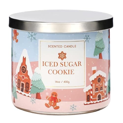 Christmas Scented Candles, Sugar Cookie & Vanilla Scented, Large 3 Wicks Candle, 14 oz, Christmas Candle Gift - Image 1
