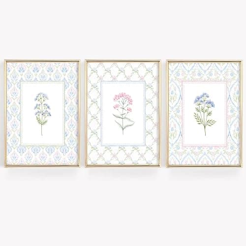 Lhoiplme Wildflower Nursery Wall Art Decor Baby Girl Room Canvas Prints Pastel Floral Wall Art Botanical Flower Pictures Pink Blue Wildflower Painting Artwork for Girls Bedroom 8x10x3 Inch Unframed - Image 1