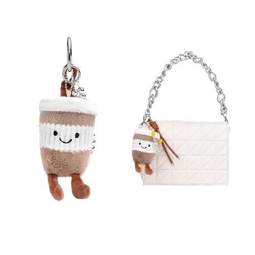 XIXIAOYAN Coffee Cup Plush Keychain - Adorable Smiling Face Plushie Charm with Cute Bag Charms for Women - Image 1