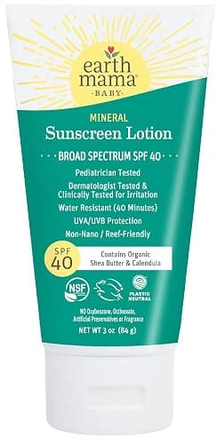 Earth Mama Baby Mineral Sunscreen Lotion SPF 40 | Non-Nano Zinc, Natural Water Resistant Sun Cream for Babies, Kids & Adults, 3-Ounce - 3 Ounce (Pack of 1) - SPF 40 - Image 1