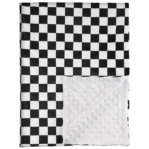 CIVARUA KIDS Checkered Baby Blankets for Boys, Comfy Durable Blanket with Double Layer Dotted Backing Checkerboard Grid Chessboard Gingham Bed Blankets for Newborn Infants Black, 30x40 Inches - Image 1