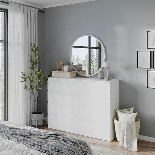 URBNLIVING Modern White Wooden Chest with 8 Drawers for Bedroom or Office Storage Versatile Bedside Table and Stylish Cabinet for Organizing Clothes Accessories Work Place Supplies and Personal Items - Image 1