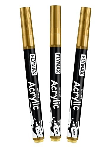 Rotulador Acrilico Dorado 0,7 mm – Marcador Permanente Pintura Acrílica Dorado, Indeleble, Punta fina, Impermeables, De secado rápido (Paquete de 3) - Image 1