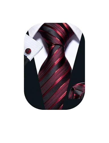 Barry.Wang Tie Sets for Men Silk Stripe Necktie Woven Checkered Handkerchief Cufflinks Formal Business Wedding - Image 1