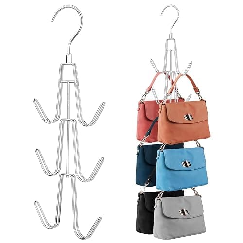 ZEDODIER Purse Organizer for Closet, 2 Pack Purse Hanger with 12 Hooks, Space Saving Handbag Organizer Bag Holder Backpack Rack Holds Multiple Purses, Metal Closet Organizers and Storage, Silver - Image 1