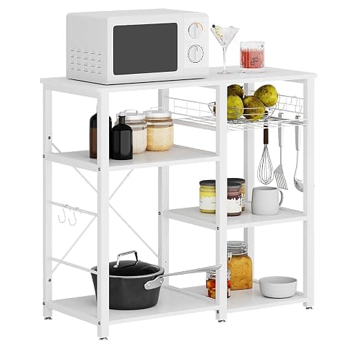 soges 3-Tier Kitchen Baker's Rack Utility Microwave Oven Stand Storage Cart Workstation Shelf, White - 35.4inch - White - Image 1