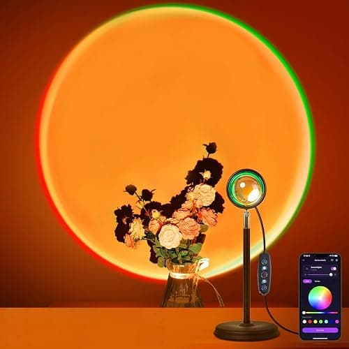 MeRGBW-Home Sunset Lamp Multicolore, Proiettore Luce del Tramonto, Pulsante interruttore e controllo APP, Sunset Lampada Rotazione di 180 Gradi per Camera da Letto, Fotografia, Festa, Tiktok Live - Image 1