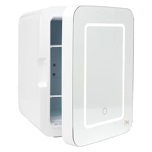 Paris Hilton Refrigerator and Personal Beauty Fridge, Mirrored Door with Dimmable LED Light, Thermoelectric Cooling and Warming Function for All Cosmetics and Skincare Needs, 10-Liter, White - Image 1
