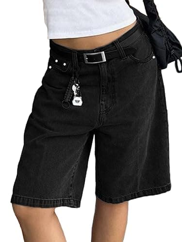 EMMIOL Women Jorts Baggy Jeans Jorts Outfits Mid-Low Waisted Denim Y2K Shorts Summer Hot Short Pants Streetwear - Black - X-Small - Image 1
