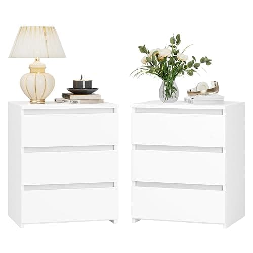 FOTOSOK Nightstand Set of 2 White Nightstand with 3 Drawers, White Bedside Table Night Stand for Bedroom with Cut-Out Handle, Sofa Side Table for Bedroom, 17.7W*15D*21.7H - Image 1