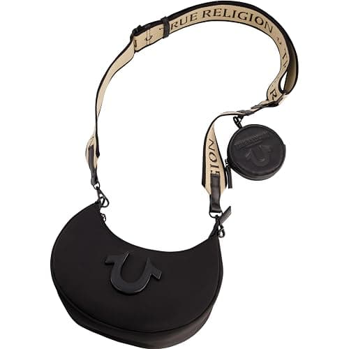 True Religion Women's Shoulder Bag, Mini Crescent Hobo Handbag with Adjustable Crossbody Strap and Coin Purse, Black - Image 1