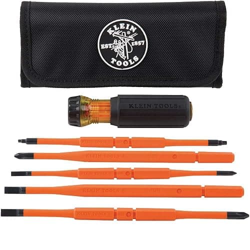 Klein Tools 32288 Insulated Screwdriver, 8-in-1 Screwdriver Set with Interchangeable Blades, 3 Phillips, 3 Slotted and 2 Square Tips - Image 1