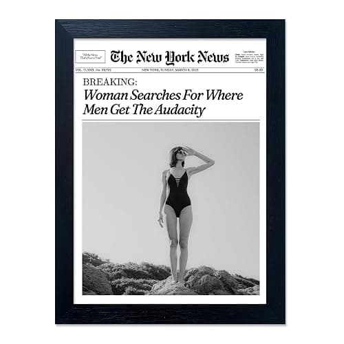 Trendy Newspaper Wall Art New York Poster Framed Prints For Dorm Aesthetic Woman Searches For Where Men Get The Audacity Poster Canvas Fashion Retro Girl Room Magazine Headline Bedroom Decor - Image 1