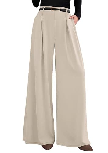 PRETTYGARDEN Womens Fall Wide Leg Trousers 2025 High Elastic Waist Loose Pleated Long Flowy Palazzo Work Pants with Pockets - Image 1