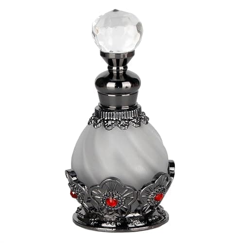 15ml Vintage Glass Perfume Bottle with Antique Silver Flower Figurine - Refillable Empty Decorative Bottle for Essential Oils - Girl or Women Gift for Dresser Table Decor - Image 1