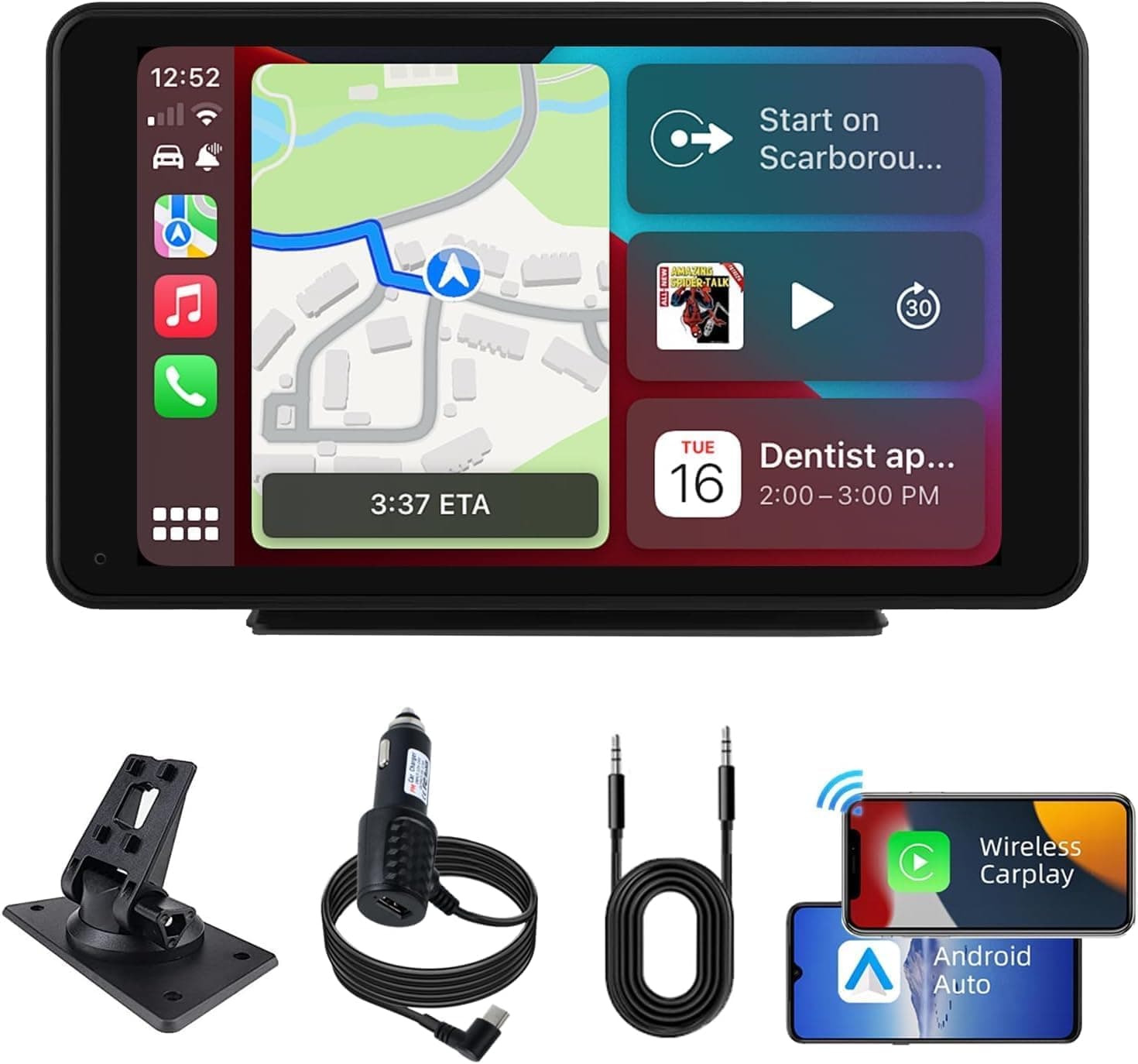 Plimpton 7" Portable Car Screen 2025 Upgraded with Wireless CarPlay & Android Auto HD IPS Touchscreen Driveplay Multimedia Player Voice Control GPS Bluetooth AUX/FM Transmitter Mirror Link for Vehicle - Image 1