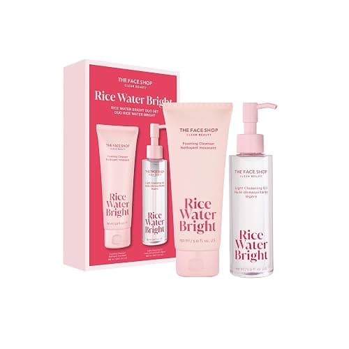 The Face Shop Rice Water Bright Double Cleansing Duo Set with Ceramide, Korean Skin Care, Gentle Face Wash & Pore Control Cleansing Oil, Hydrating, Moisturizing, Vegan Facial Cleanser, Makeup Remover - Image 1