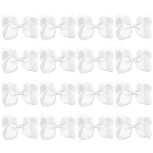 DEEKA 16 PCS 4" Hand-made Hair Bow Grosgrain Ribbon Solid Color Hair Bow Alligator Clips Hair Accessories for Little Teen Toddler Girls -White - Image 1