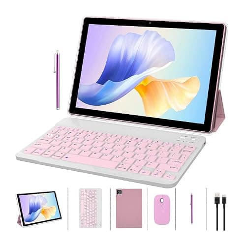 ZZB 2 in 1 Tablet with Keyboard Case Mouse Stylus Pen, 10 inch Tablet Android 14.0 Tablets PC Set, 8GB RAM+64GB ROM Tableta Computer 10.1" IPS Screen 2MP+8MP Dual Camera WiFi BT Tab Pink/Girls - Image 1