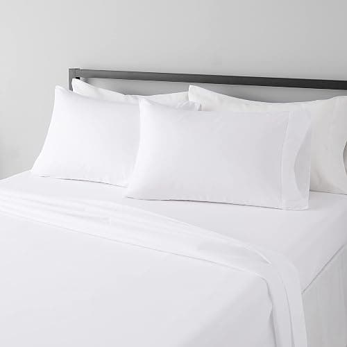 Amazon Basics 4 Piece Microfiber Lightweight Wrinkle-free Breathable Bed Sheet Set, Super Soft Easy Care, 14" Deep Pockets, Queen, Bright White, Solid - Image 1