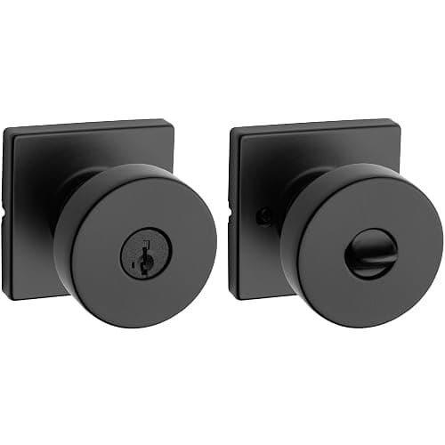 Kwikset Pismo Entry Door Knob with Lock and Key, Secure Keyed Handle Exterior, Front Entrance and Bedroom, Matte Black, Pick Resistant SmartKey Rekey Security and Microban, Square Rose - Matte Black - Square Rose - Keyed Entry - Image 1