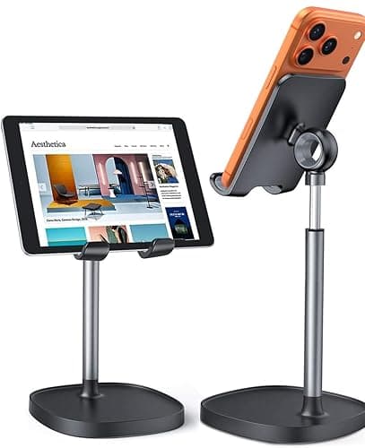 LISEN Cell Phone Stand Phone Holder for Desk Office Decor, Office Desk Accessories Women PC Gaming Essentials iPhone Stand Gadgets Men Gift for Father Fit OtterBox Case Switch iPad Air Tablet 4-10 in - Image 1