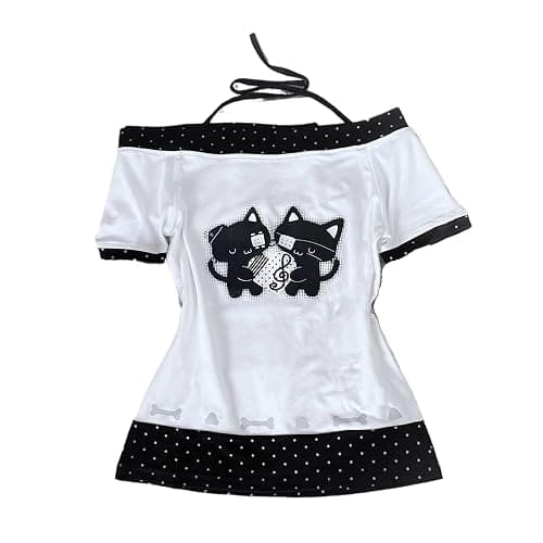 Kawaii Cutecore Harajuku Y2k 2000s Tops Summer Preppy Aesthetic Alt Goth Emo Short Sleeve Graphic Tees - Image 1